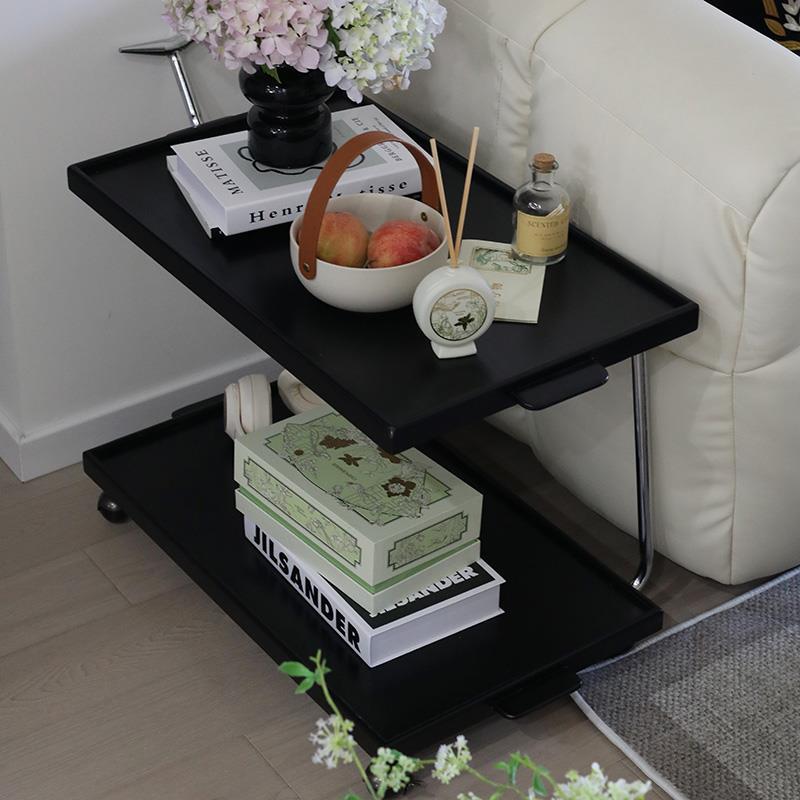 覆古实木沙发边家用客厅茶几可移动小推车双层收纳床头置物餐边柜