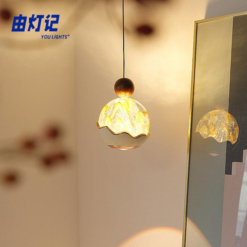由灯记意式轻奢床头吊灯雪山艺术简约现代可升降冰山书房卧室小吊
