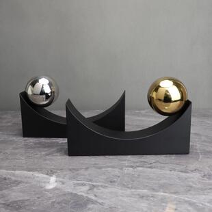豪克家居现代简约轻奢黑色银色金属球装饰样板间酒店软装摆件