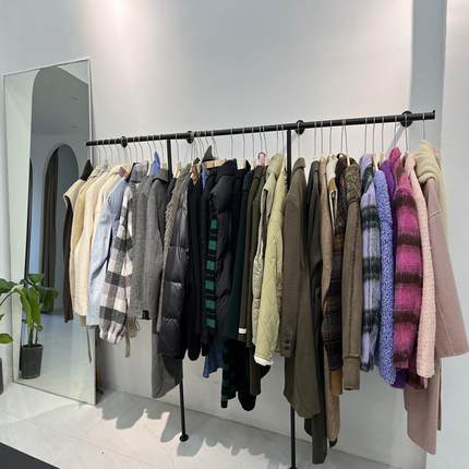 服装店上墙壁挂展示架落地直杆挂衣架女装店专用黑色货架侧挂衣杆
