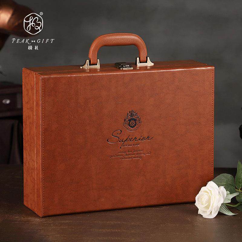 红酒包装盒双支装葡萄酒礼盒通用高档2支红酒盒子可定制皮盒箱子