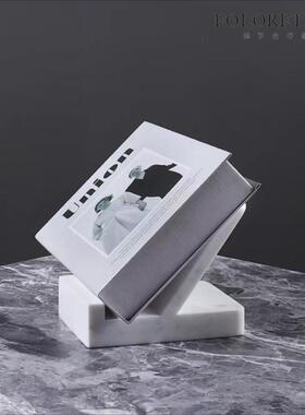 现代简约天然大理石创意书报架样板间角几书架书立装饰品软装摆设