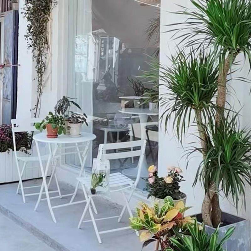 户外网红奶茶店咖啡厅外摆餐桌椅组合可折叠可携式阳台庭院小圆桌