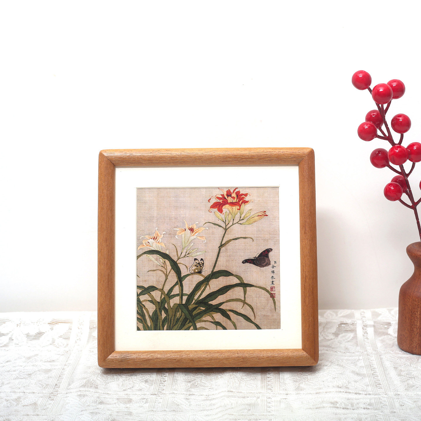 黑胡桃实木榫卯相框正方形书法照片装裱画框圆角弹珠创意桌面摆台