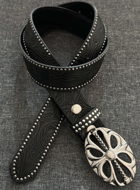 SoulMates鸢尾铆钉雕花腰带中古vintage暗黑做旧金属扣头男女皮带