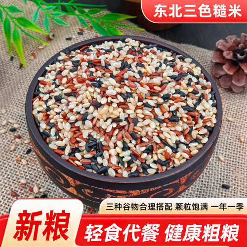 三色糙米胚芽米25年农家新米低脂粗粮饭团主食黑米红米糙米组合