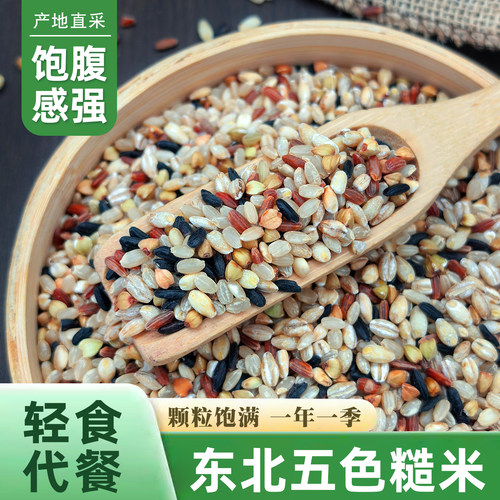 东北新五色糙米5斤低脂粗粮健身主食糙米饭黑米红米混合杂粮新米