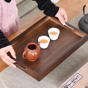 胡桃木色竹制托盘商用餐厅家用蛋糕零食干果盘放茶杯茶水托收纳盘