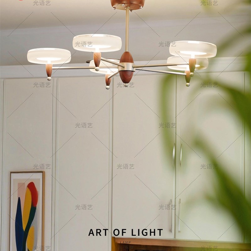 香槟客厅吊灯覆古实木设计师餐厅灯大气古色古香风格玻璃卧室灯