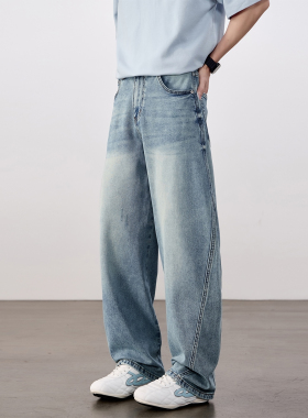 Erise lab 26SS复古怀旧湾刀牛仔裤男士潮牌宽松阔腿百搭长裤子男