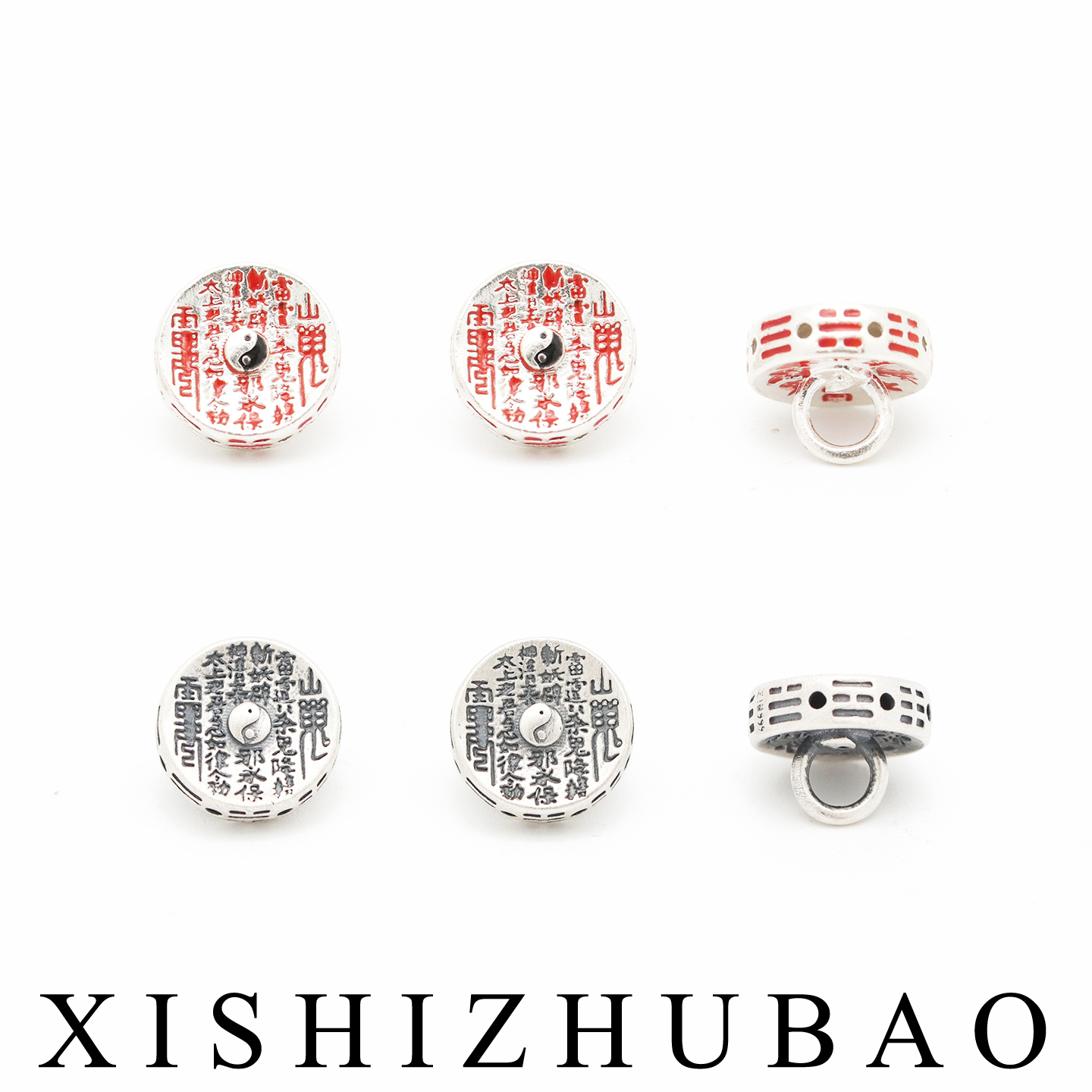 S999纯银做旧滴胶山鬼花钱圆形扣