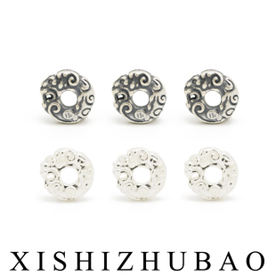羲室S999纯银隔珠 复古做旧龙纹图腾圆形素银隔片DIY银饰手链配件