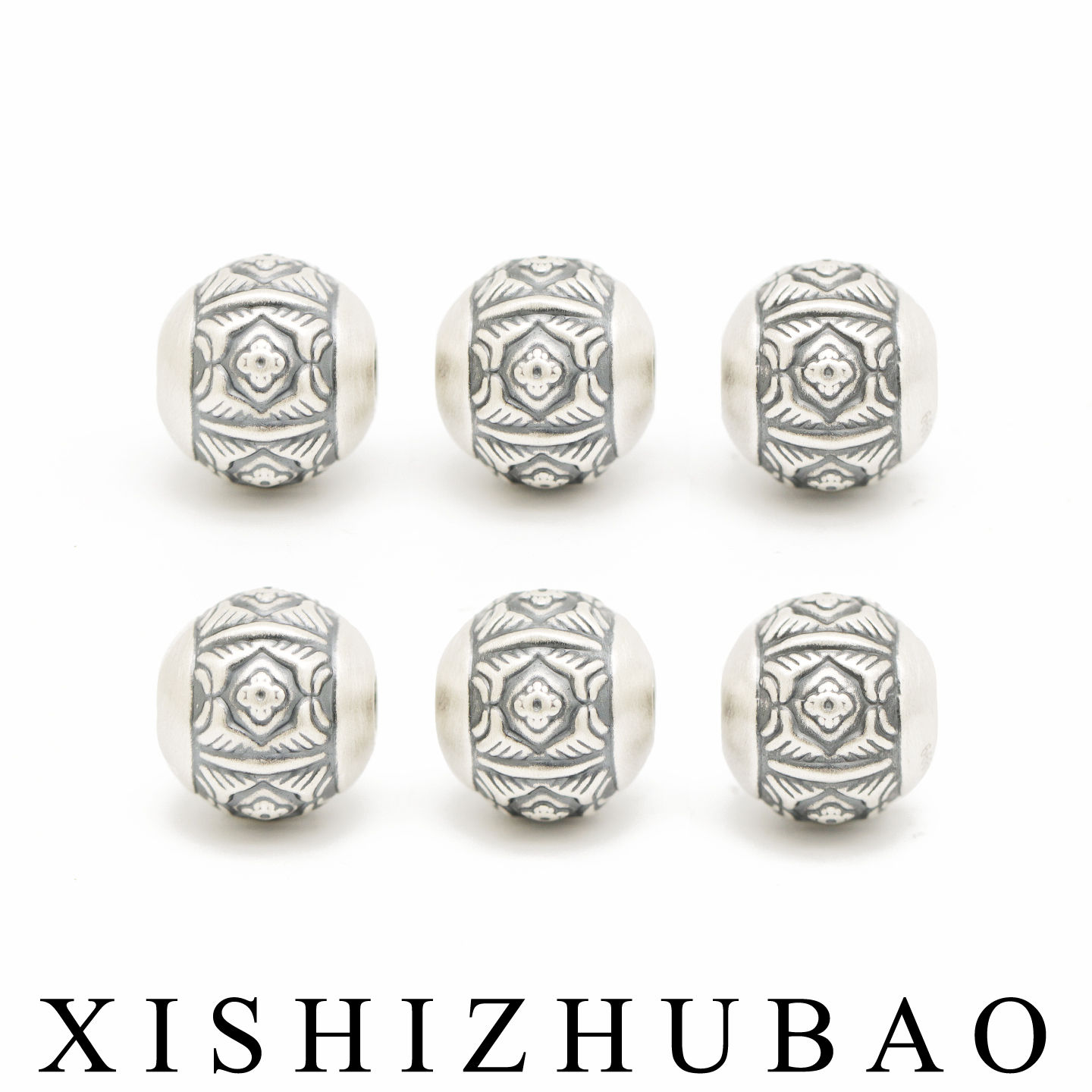 S999纯银浮雕花纹卡12mm大圆珠