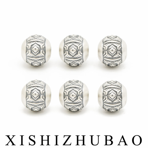 S999纯银浮雕花纹卡12mm大圆珠