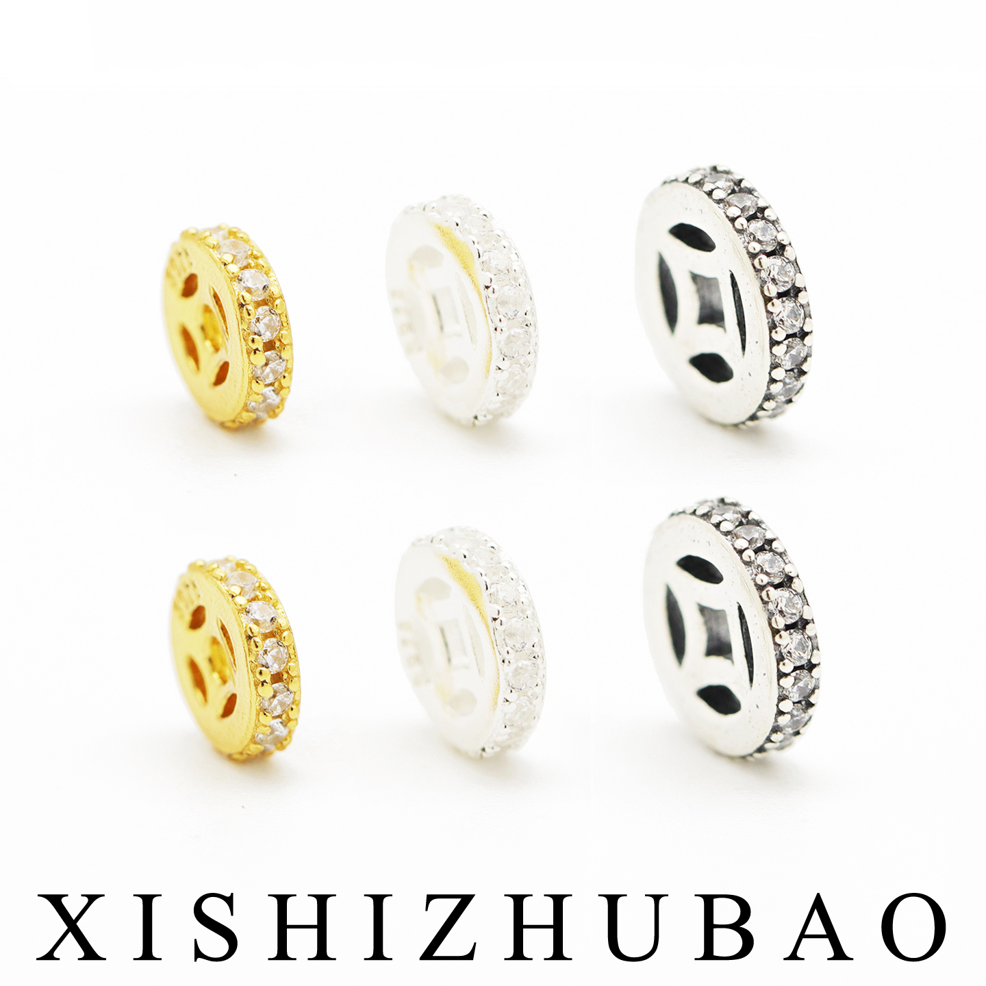 S925纯银满镶锆石铜钱隔片