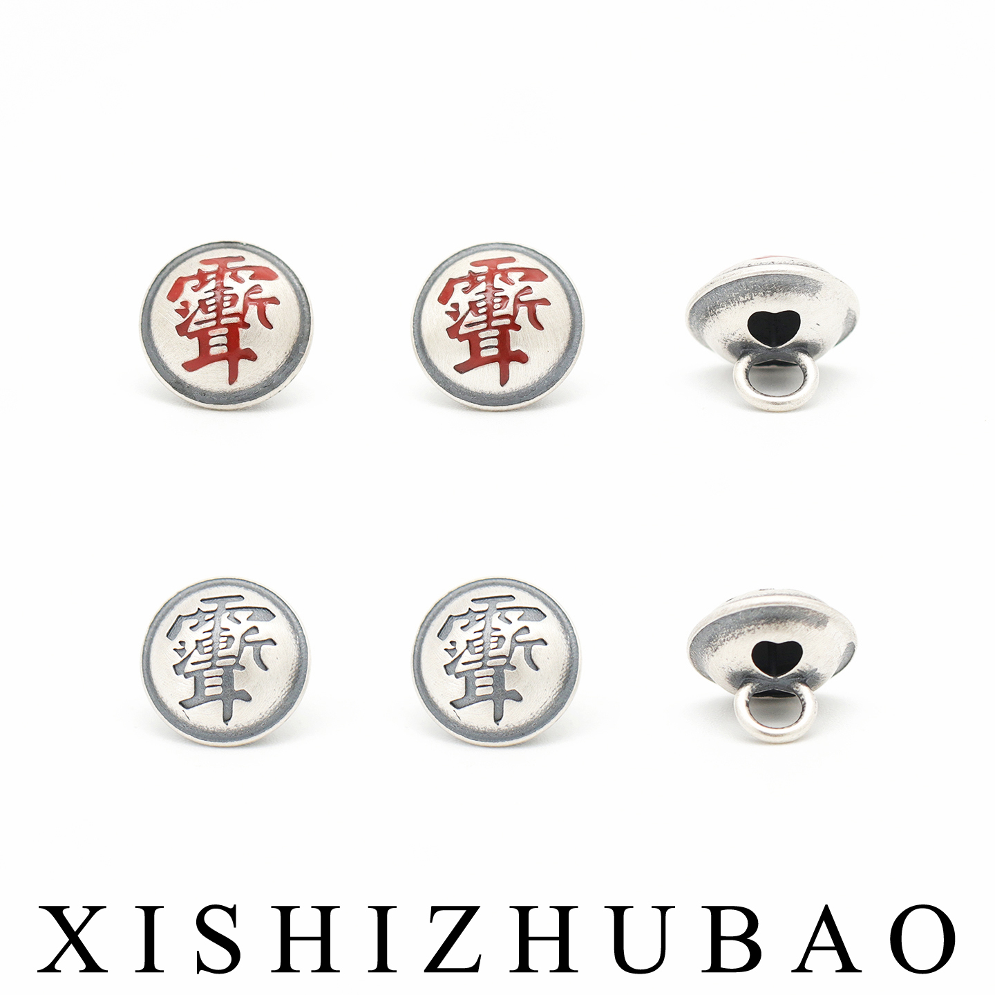 S999纯银做旧滴胶雨渐耳圆形扣