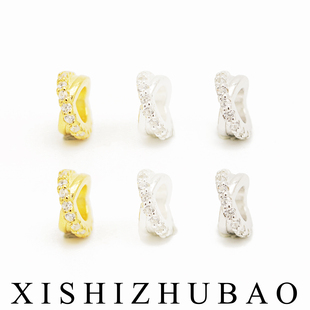 羲室S925純銀隔珠 不規(guī)則莫比烏斯環(huán)隔環(huán)三色銀鍍金DIY銀手鏈配件