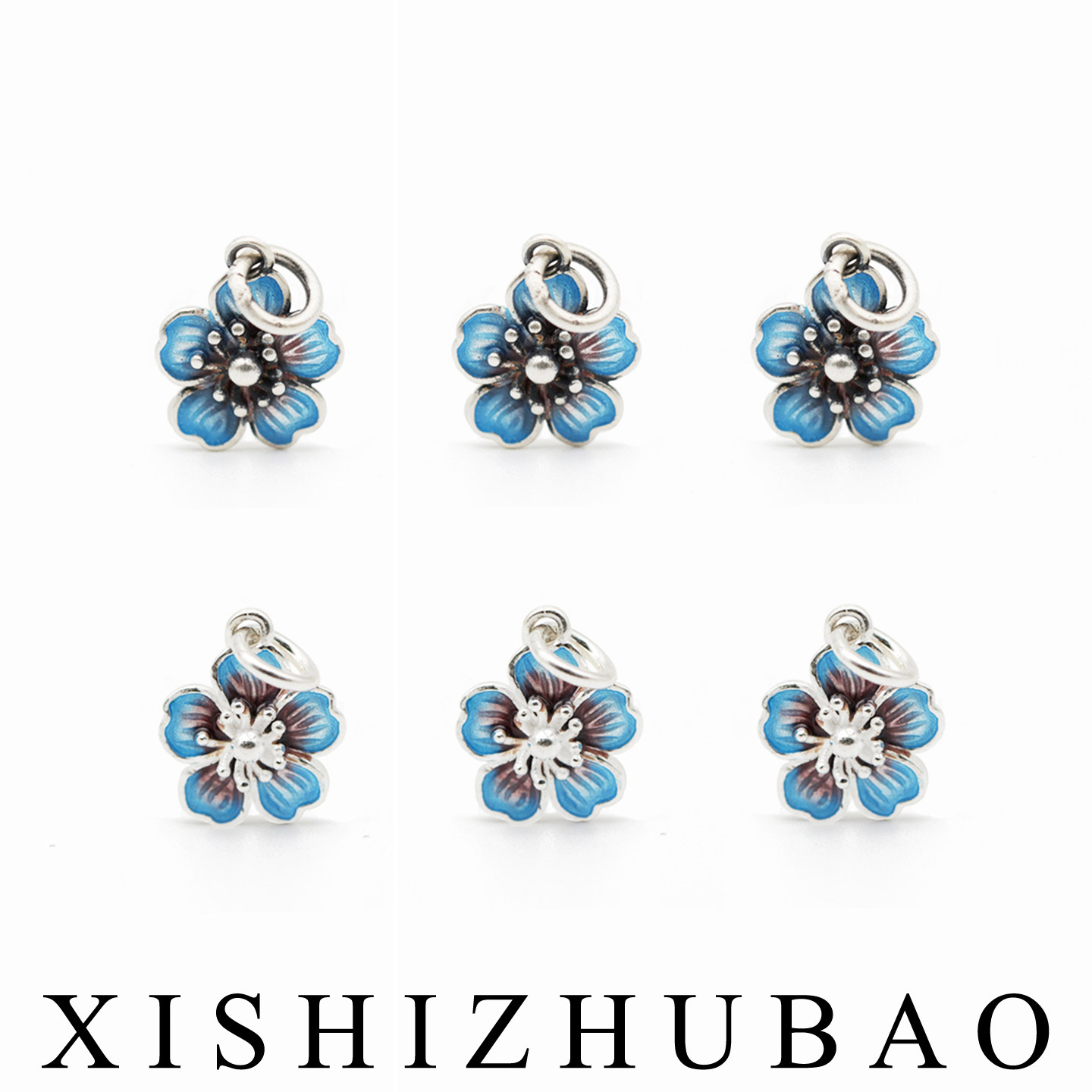 羲室S999纯银吊坠 烧蓝渐变色桃花花瓣小花挂坠DIY银手链编绳配件,饰品/流行首饰/时尚饰品新,银饰配件,淘宝优惠券,粉丝福利购,淘宝优惠卷