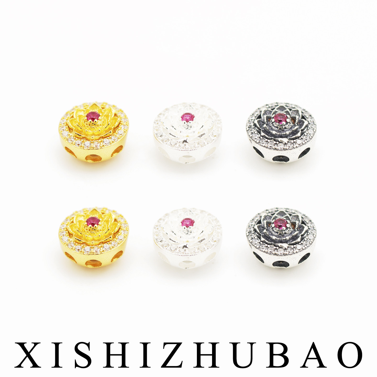 羲室S925纯银隔珠 锆石莲花多孔圆扁珠三色银镀金DIY银饰手链配件,饰品/流行首饰/时尚饰品新,银饰配件,淘宝优惠券,粉丝福利购,淘宝优惠卷