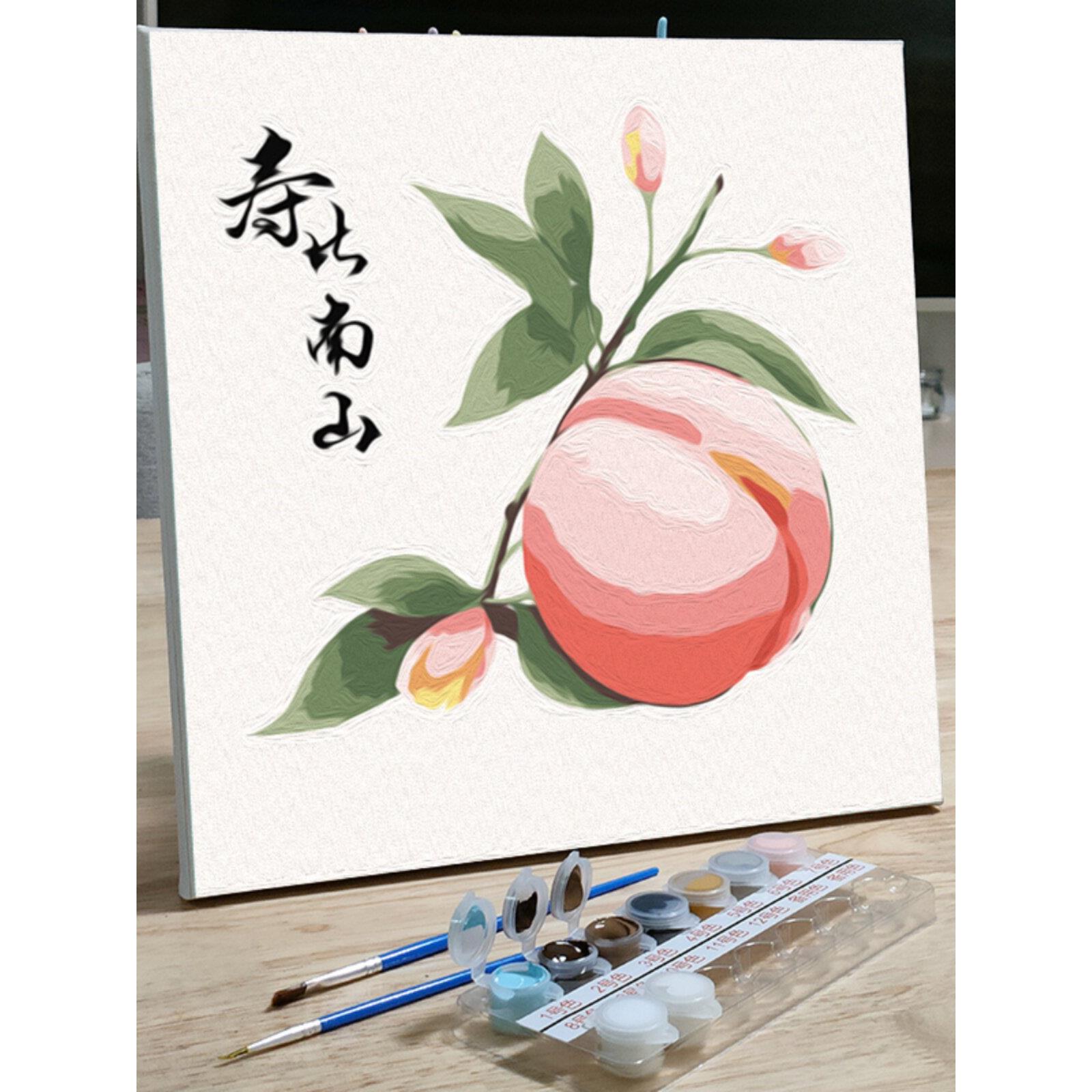 diy数字油画简单老人祝寿生日填色油彩画儿童手工填充装饰画