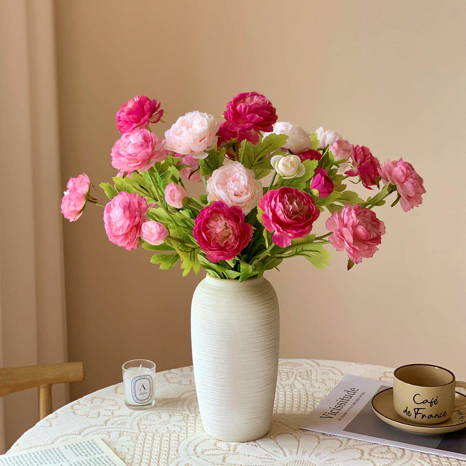 露莲仿真花重瓣花朵绢花假花客厅茶几餐桌装饰花艺摆件洋牡丹软装