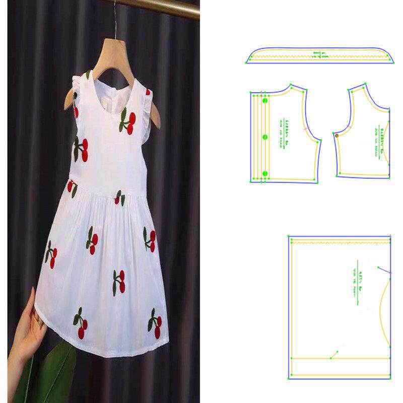 做衣服打版纸样图195韩版女童背心裙棉布裙子裁衣样板图纸