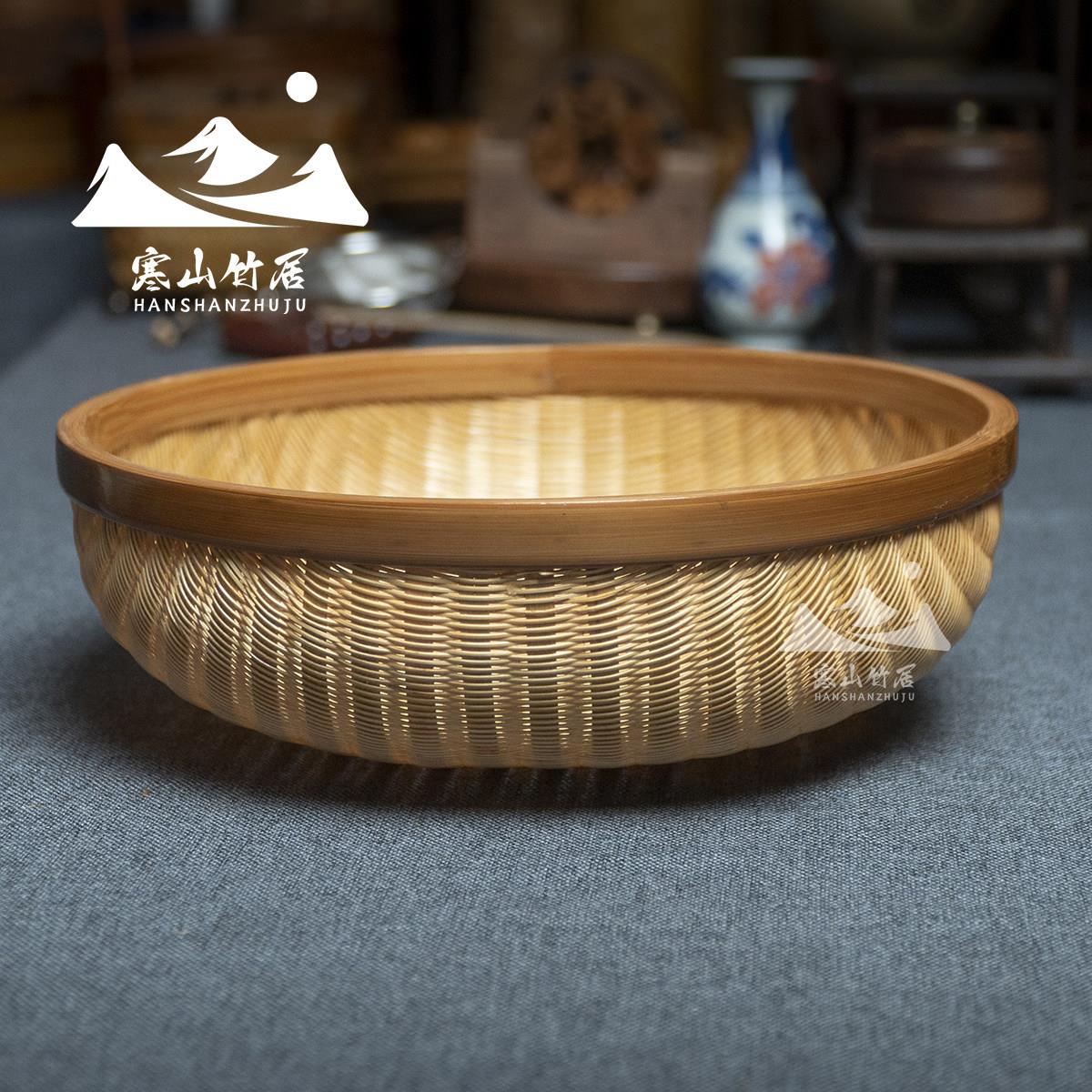 邱师傅竹木LZ054手工竹编圆形收纳篮家用编织篮子大容量收纳篮