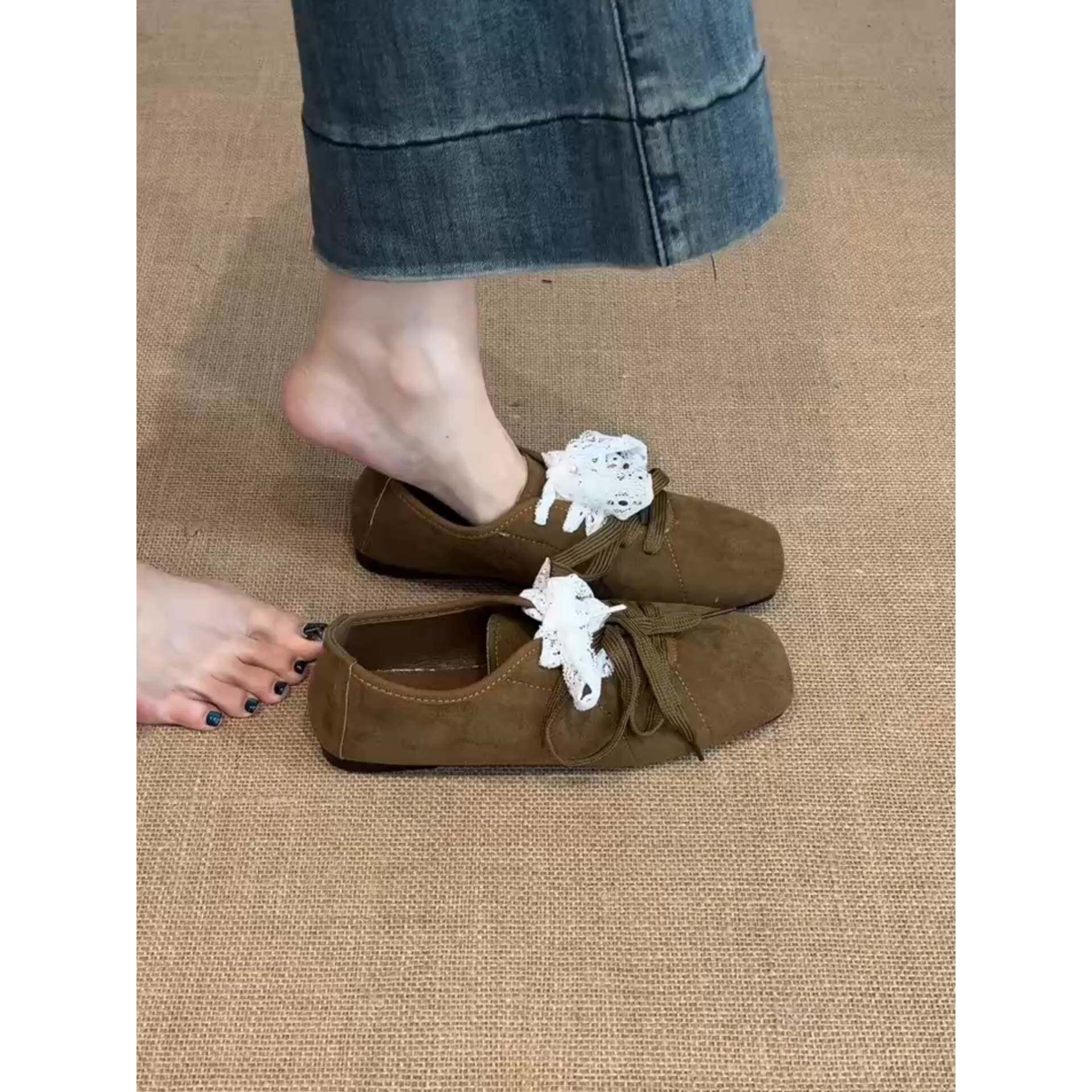 小众设计感覆古方头棕色乐福鞋单鞋女春芭蕾风内增高春秋厚底鞋子