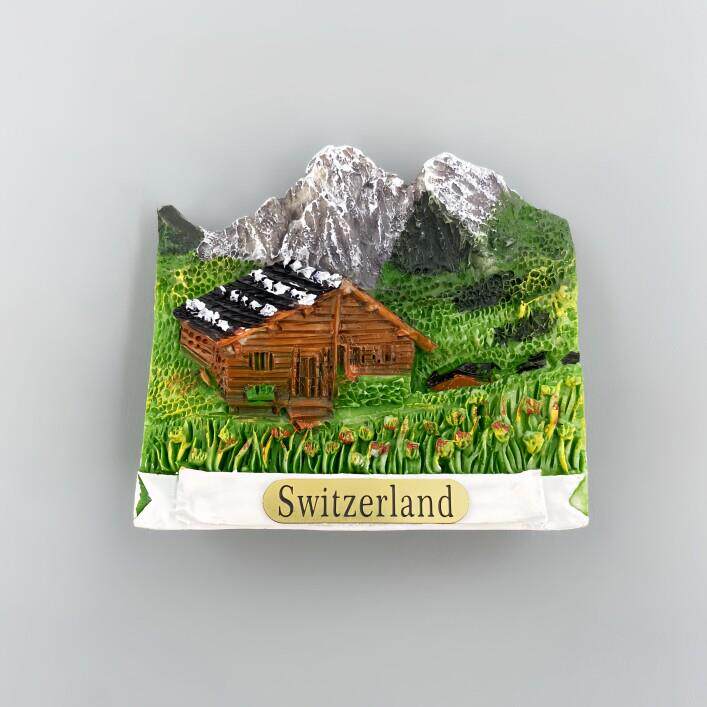 欧洲瑞士少女峰旅游纪念创意雪山木屋民居风景装饰品磁力贴冰箱贴