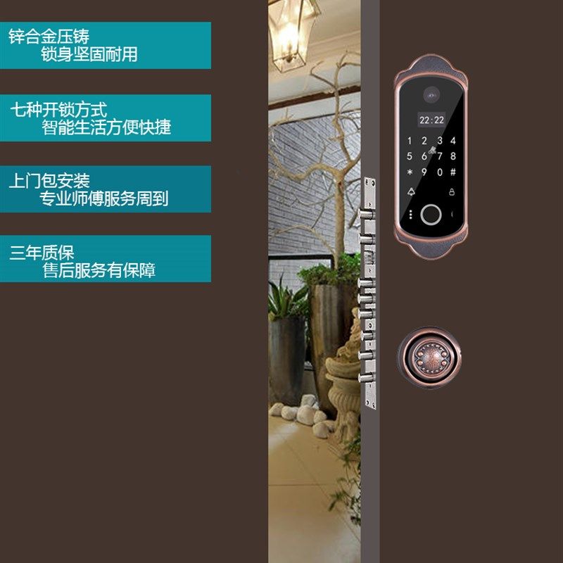 别墅大门防水分体式智能锁人脸识别指纹密码刷卡自动关锁
