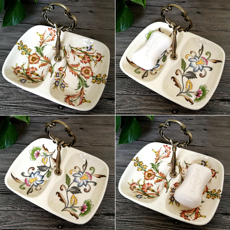 欧式裂纹陶瓷双格肥皂盒 家用沥水皂碟香皂盒浴室卫生间皂托