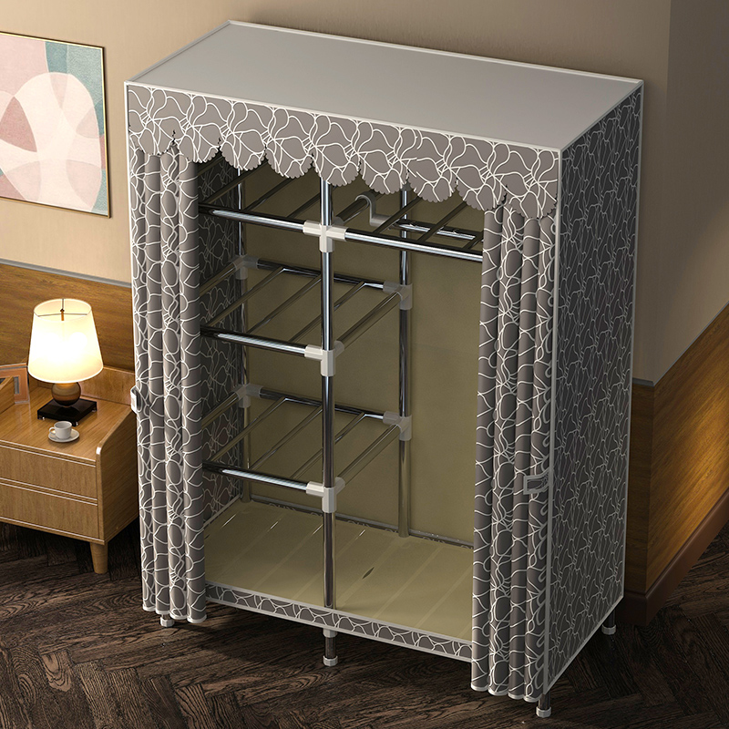 衣柜家用卧室布艺简易组装布衣柜出租房用全钢架加粗加厚收纳衣橱