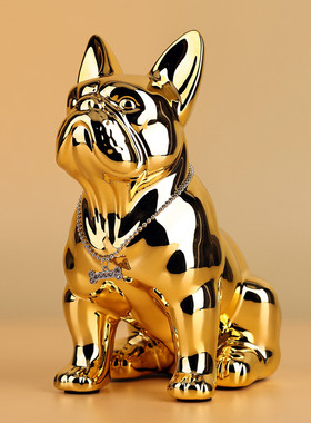 电镀法斗宠物店电视柜招财开业礼品店铺前台仿真狗斗牛犬摆设