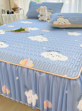 夏季冰丝乳胶凉席床裙款三件软席子遮丑下摆机洗床席垫床罩