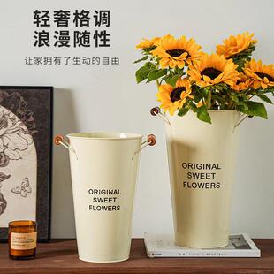 法式醒花桶插花高颜值花店专用花瓶铁艺深水培花桶大号家用鲜花器
