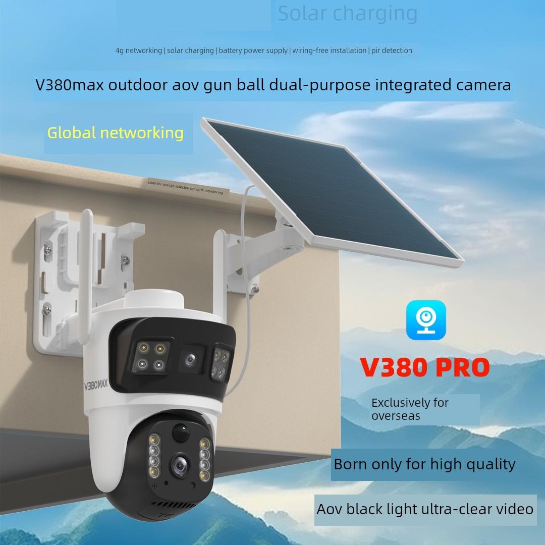 V380Pro海外Aov太阳能相机非洲双屏4g手机远程对讲超清监视器