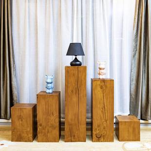 覆古根雕凳子实木方形木桩民宿原木花架摆件玄关客厅侘寂风木墩子
