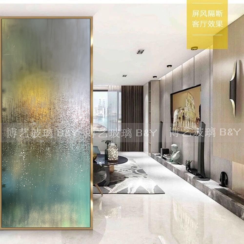 轻奢艺术玻璃玄关现代简约客厅隔断卫生间隔墙移门入户屏风雕刻
