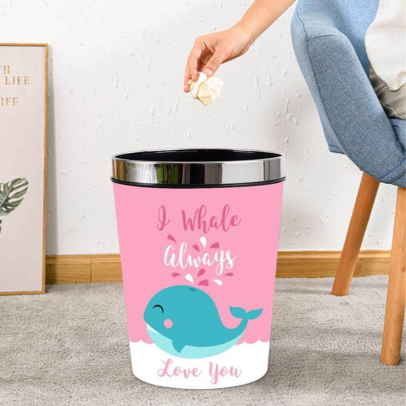 北欧简约压圈垃圾桶无盖卡通可爱卫生桶家用客厅卧室厨房厕所纸篓