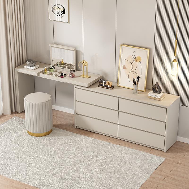 化妆台斗柜书桌一体可伸缩翻盖折叠隐藏式化妆镜多功能简约床尾柜