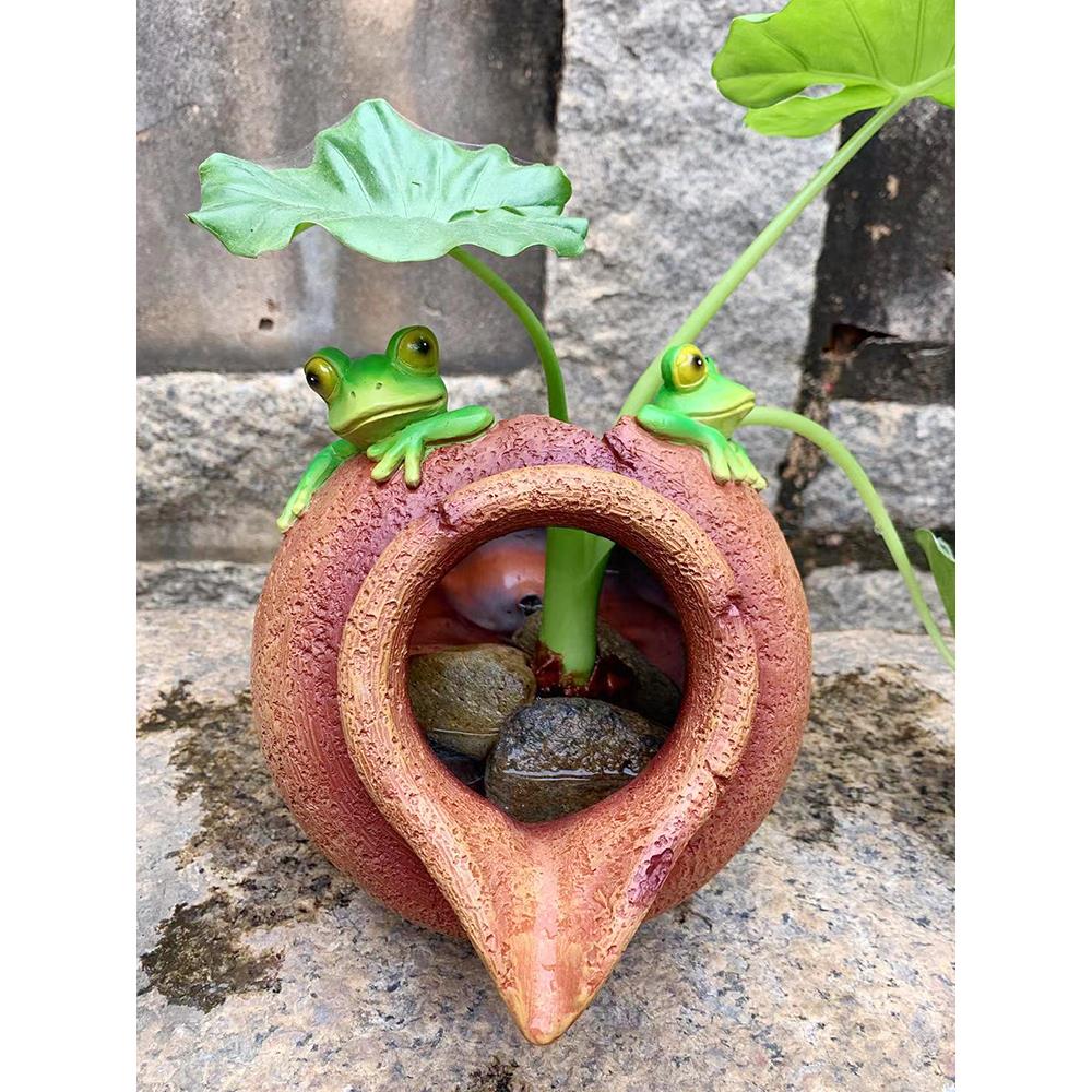 中式彷真青蛙树脂陶罐喷泉鱼池增氧流水摆件庭院花园阳台DIY造景