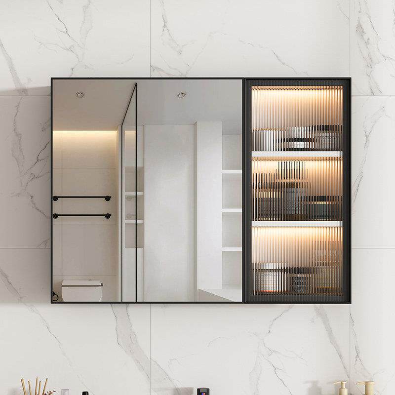 太空铝智能浴室镜柜化妆室除雾带灯光储物收纳镜子挂墙置物架镜箱