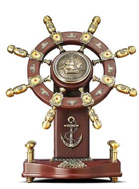 领航船舵摆件实木船舵招财老板办公室桌面酒柜装饰品公司开业礼品