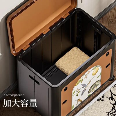 安家日记新中式双开门收纳箱折叠可移动复古风衣物玩具整理储物箱
