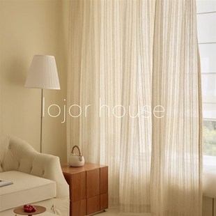 复古窗纱法式 Lojor粗条纹麻纱奶油法式 中古姹寂简约高级感条纹纱