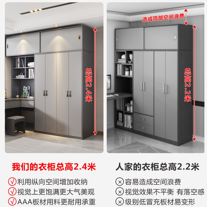 现代实木颗粒板L型转角电脑桌衣柜组合小户型卧室家用连体书桌柜