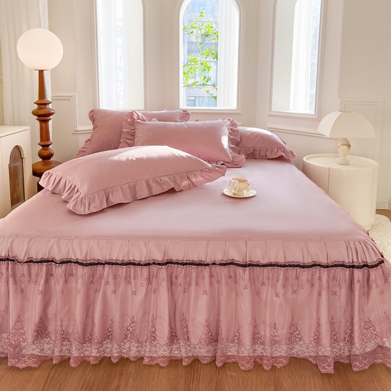 公主床罩床裙式单件蕾丝花边欧式1.5m1.8x米2.2床防滑保护
