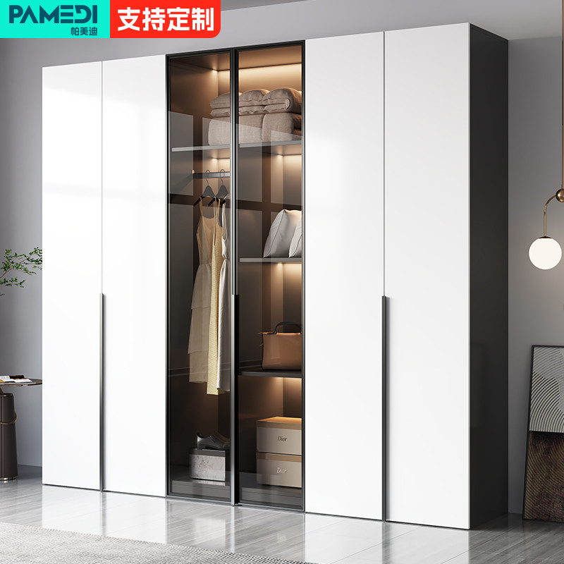 对开门衣柜家用卧室实木定制简约现代轻奢组合衣橱小户型储物柜子
