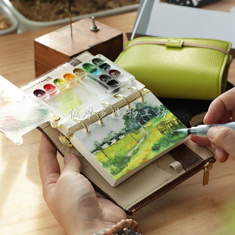 亿摩多 A8M5窄版日系活页本A8手帐本仿皮手账本水彩本大环日程本