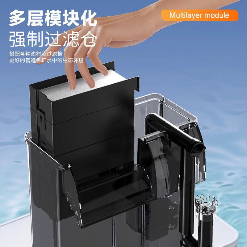 鱼缸壁挂过滤器净水循环三合一静音水泵大号外置瀑布式壁挂一体机